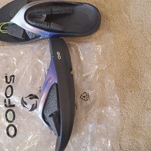 OOFOS Black and Blue Sandals Ultimate Comfort